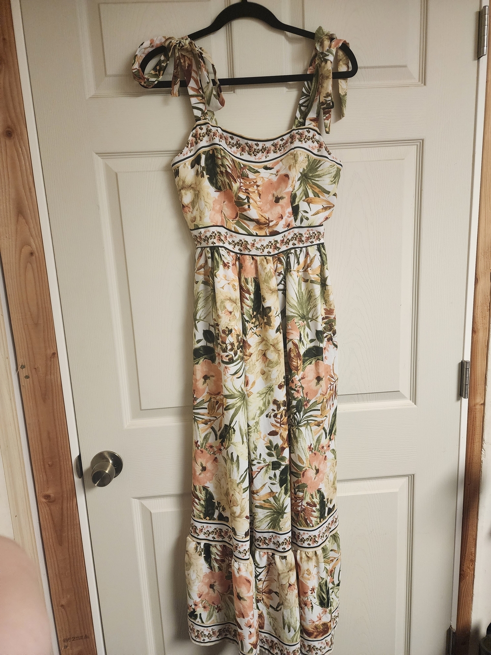 Joie Floral Tie-Shoulder Maxi Dress in Cream, Peach, Green With Pockets